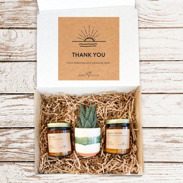 New Home Gift | Homeowners Gift Box | Real Estate Housewarming Gift Box |  with Succulent, Candle, Raw Honey, Handmade Soap, Flower Seeds