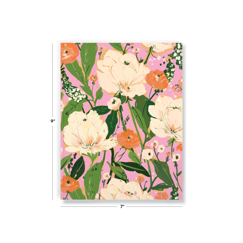 Floral on Pink Medium Layflat Notebook