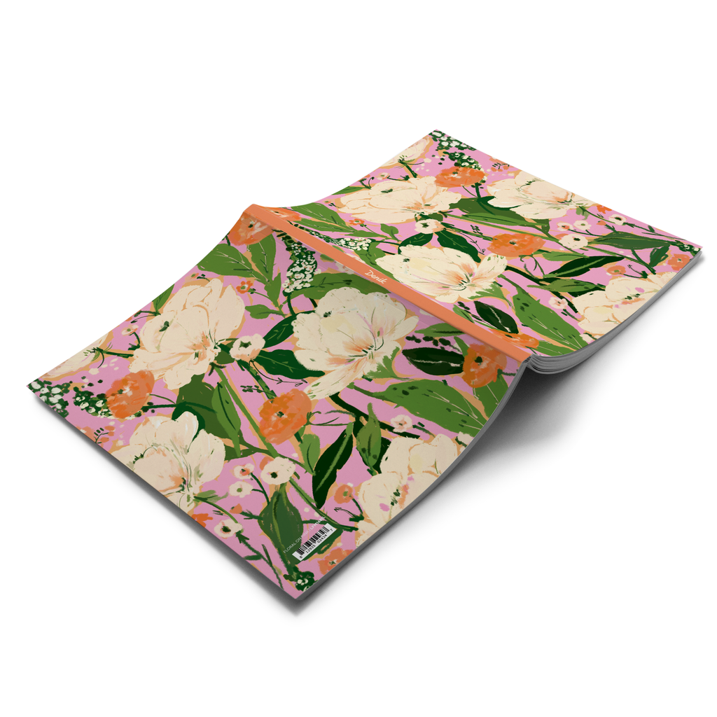 Floral on Pink Medium Layflat Notebook