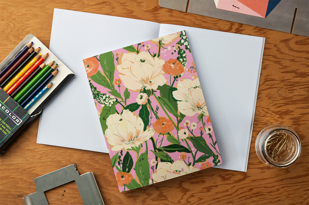 Floral on Pink Medium Layflat Notebook