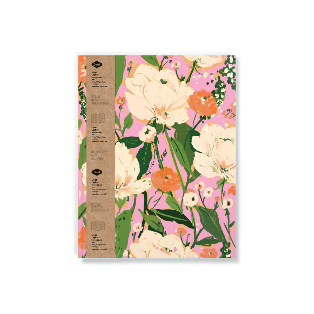 Floral on Pink Medium Layflat Notebook