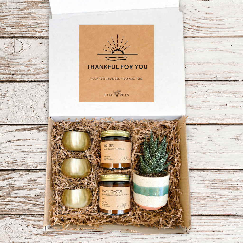 Succulent Gift Box | Live Plant + Soy Candles + Gold Votive  | Choose Your Occasion