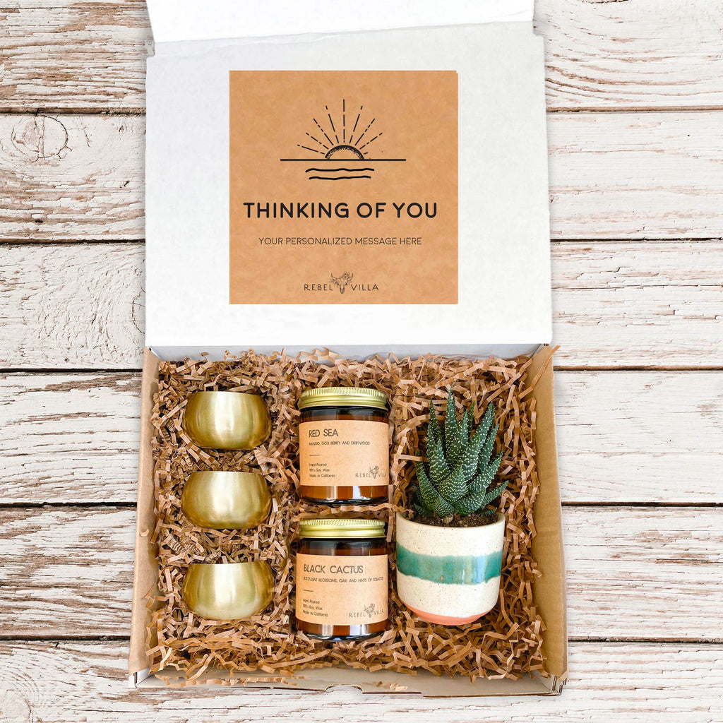 Succulent Gift Box | Live Plant + Soy Candles + Gold Votive  | Choose Your Occasion